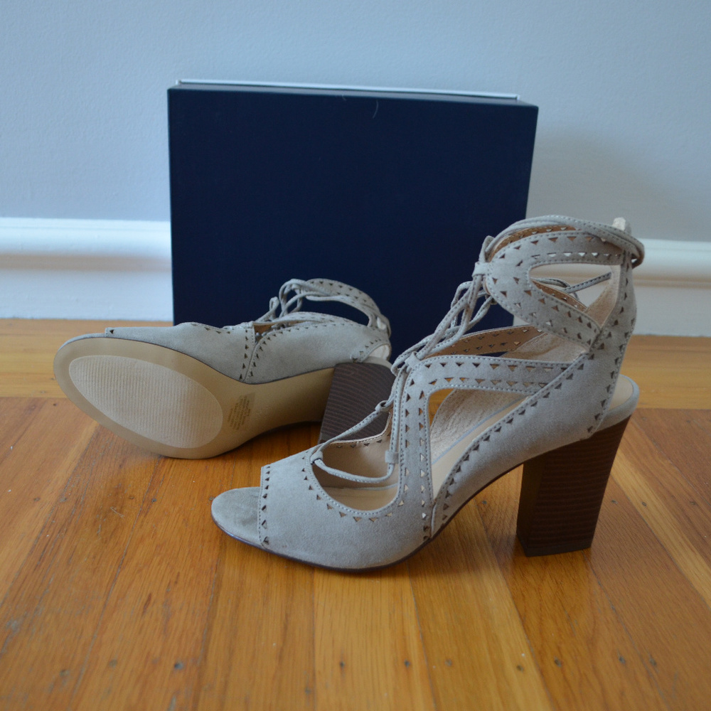Suede Heel Lace Up Sandals